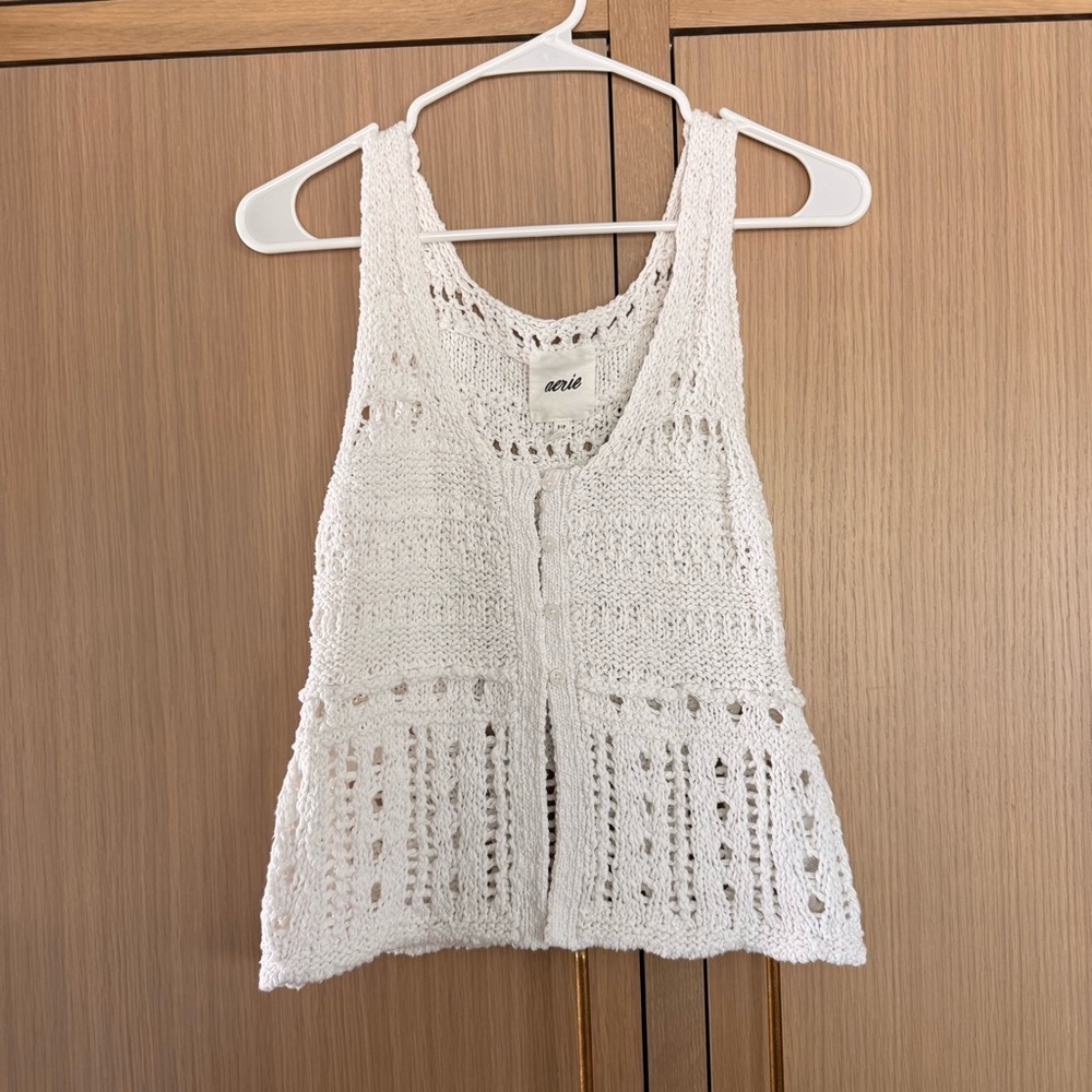 Aerie White Crochet Button-Front Tank Top